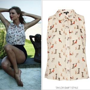 Sleeveless Dog-Print Blouse (Seen on Taylor Swift)
